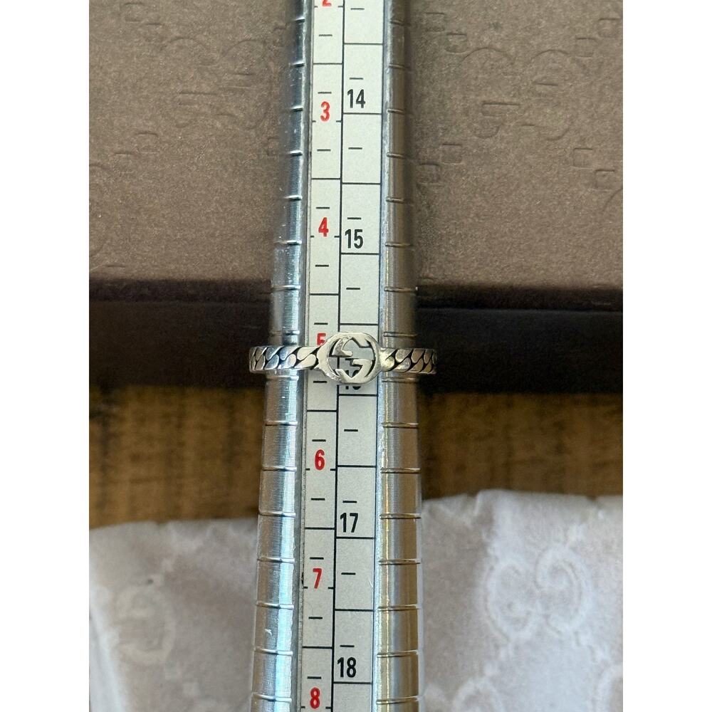 Gucci Ring Silver Interlocking G Logo Band Unisex Size 5 Made In Italy Jewelry - Picture 5 of 6